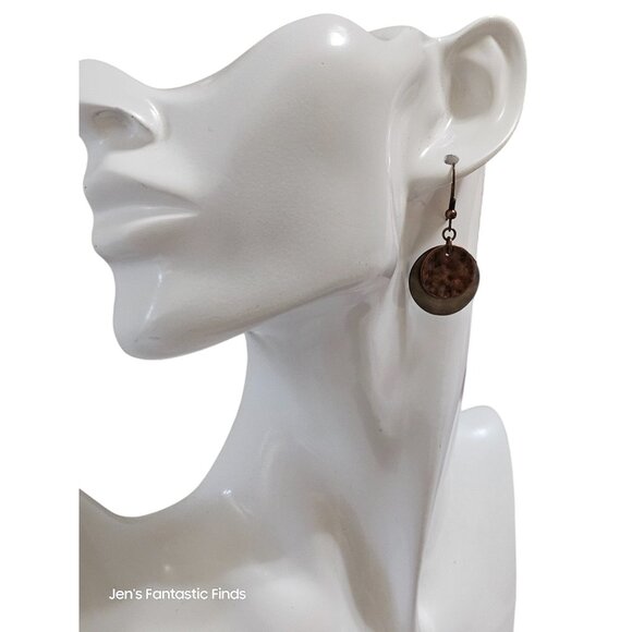 Handmade Copper &‎ Mother Of Pearl Double Disc Dangle Earrings - Picture 3 of 4